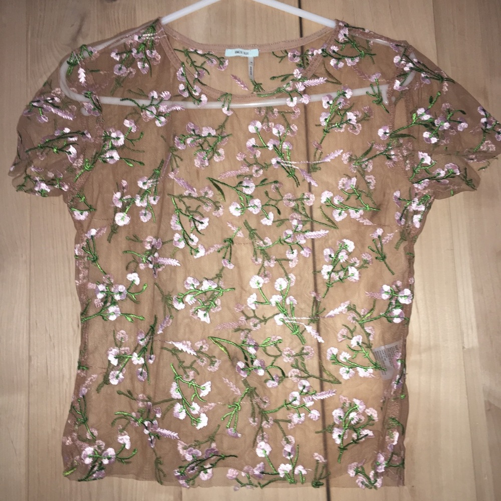 Kimchi Blue Lilac Embroidered Sheer Tee